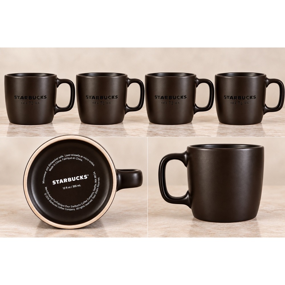 Starbucks SEA 71 WA Dark Brown 12 Oz Coffee Mugs Set of 4 (2018)